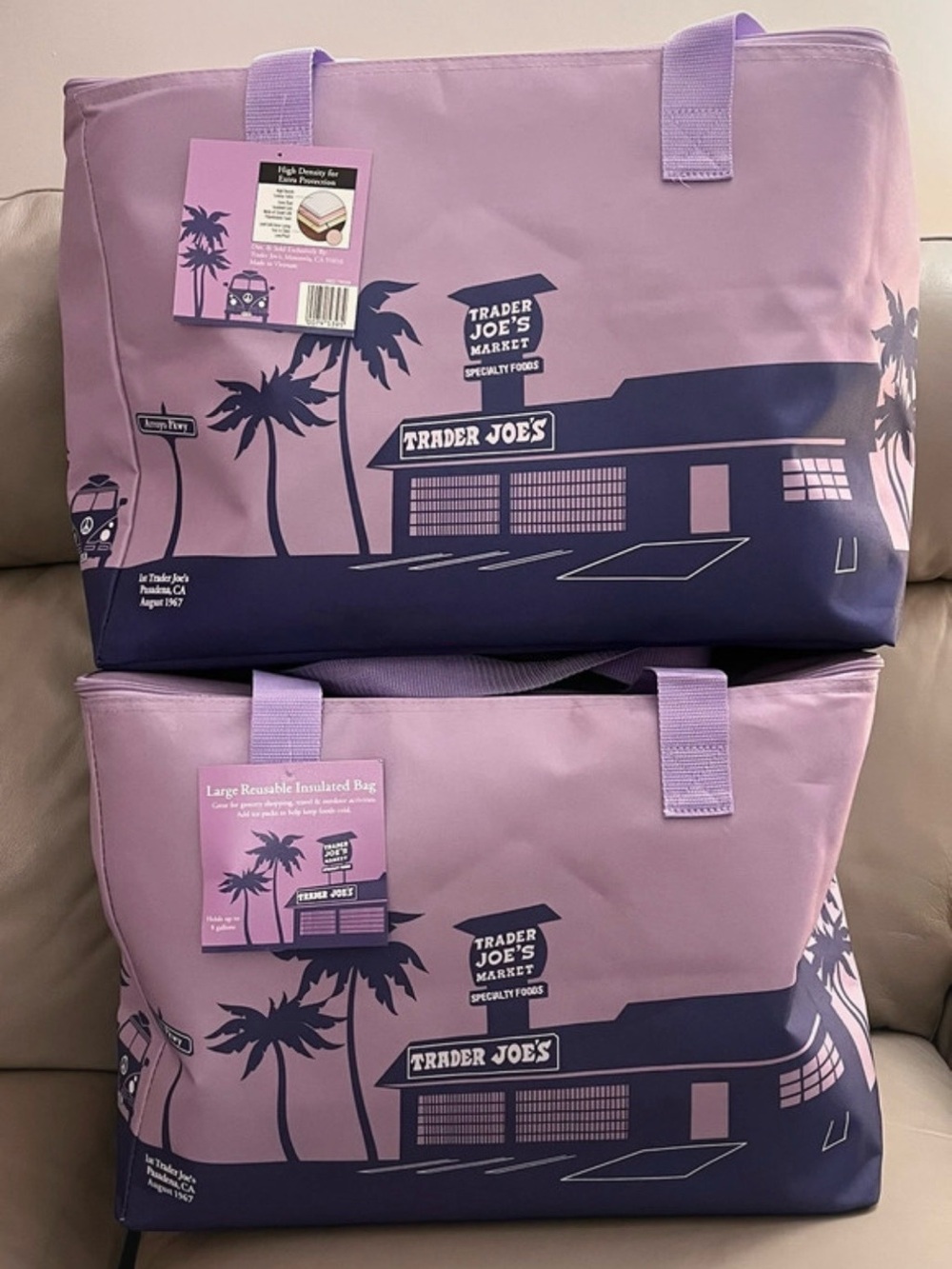 Trader Joe’s Large Lavender Insulated Tote Bags- Set of 2 (Purple Rain)- BNWT